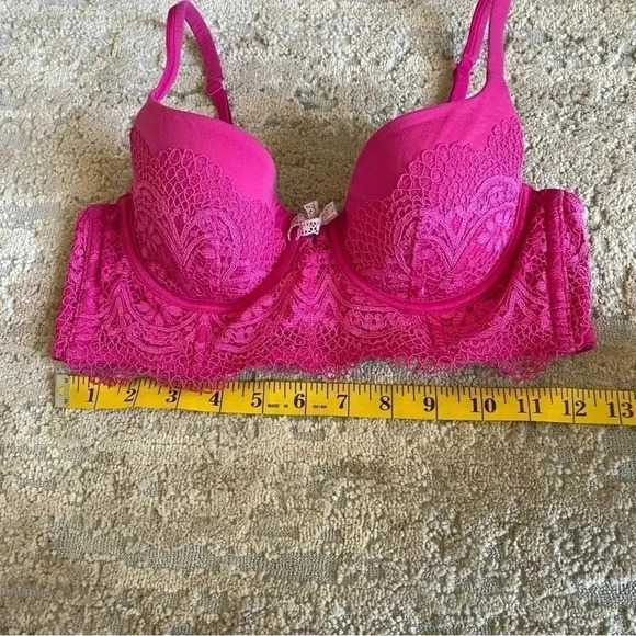 Victoria's Secret Hot Pink Lined Demi Bra Crochet Lace Bustier Long Line: 34B - Picture 2 of 8